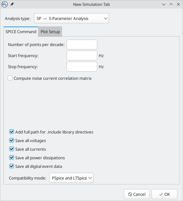 S-parameter analysis window