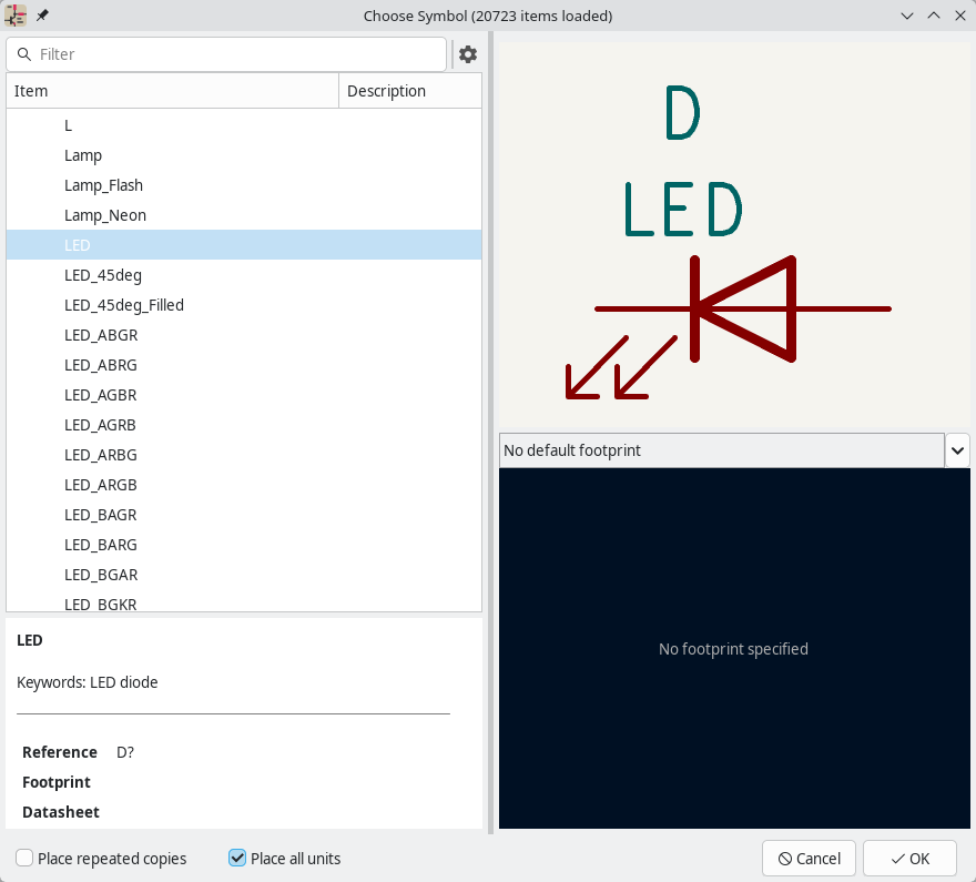 LED Symbol in Choose Symbol Dialog