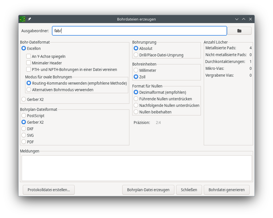 Dialog Bohrdateien erzeugen