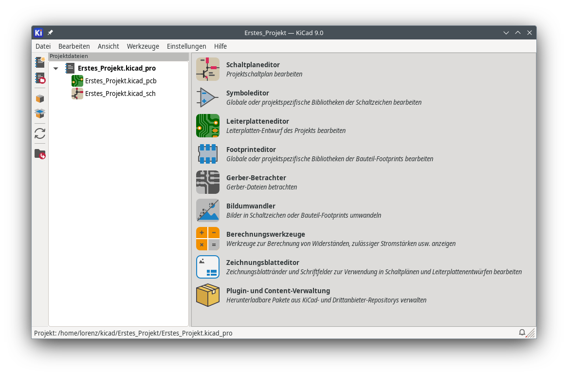 Projektverwaltung nach der Erstellung eines neuen Projekts