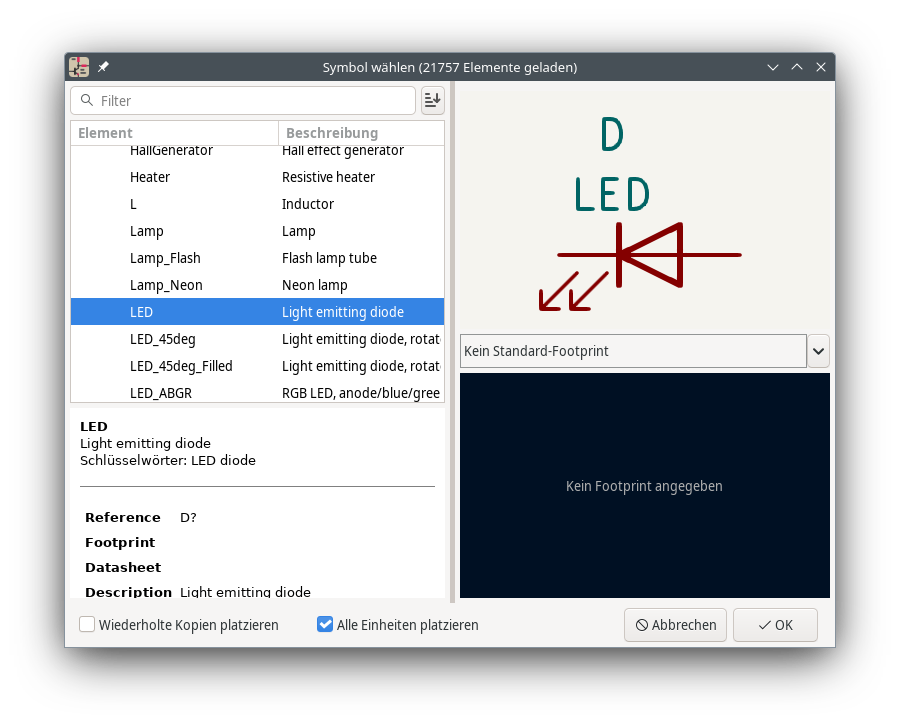 LED Symbol im Dialog Symbol wählen