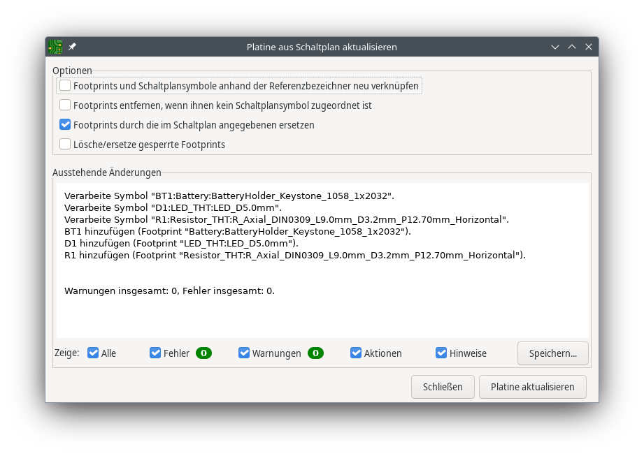 Platine aus Schaltplan aktualisieren
