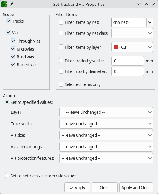 pcbnew edit track and via properties