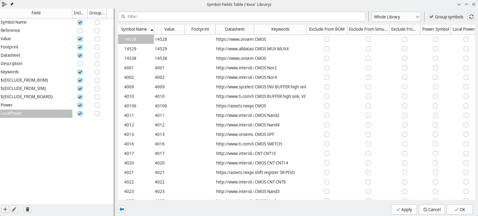 symbol editor symbol fields table