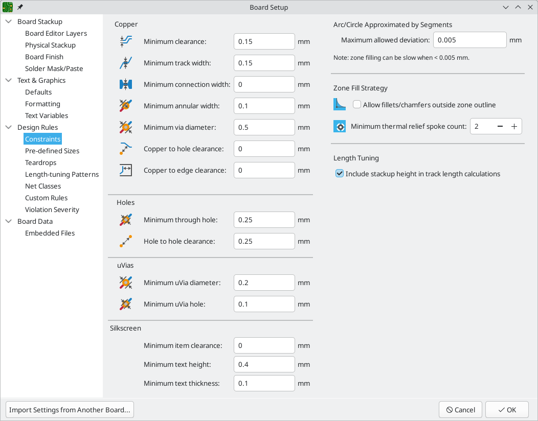 board setup constraints