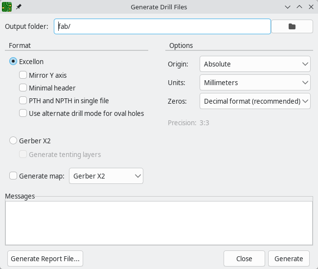 Generate Drill Files dialog