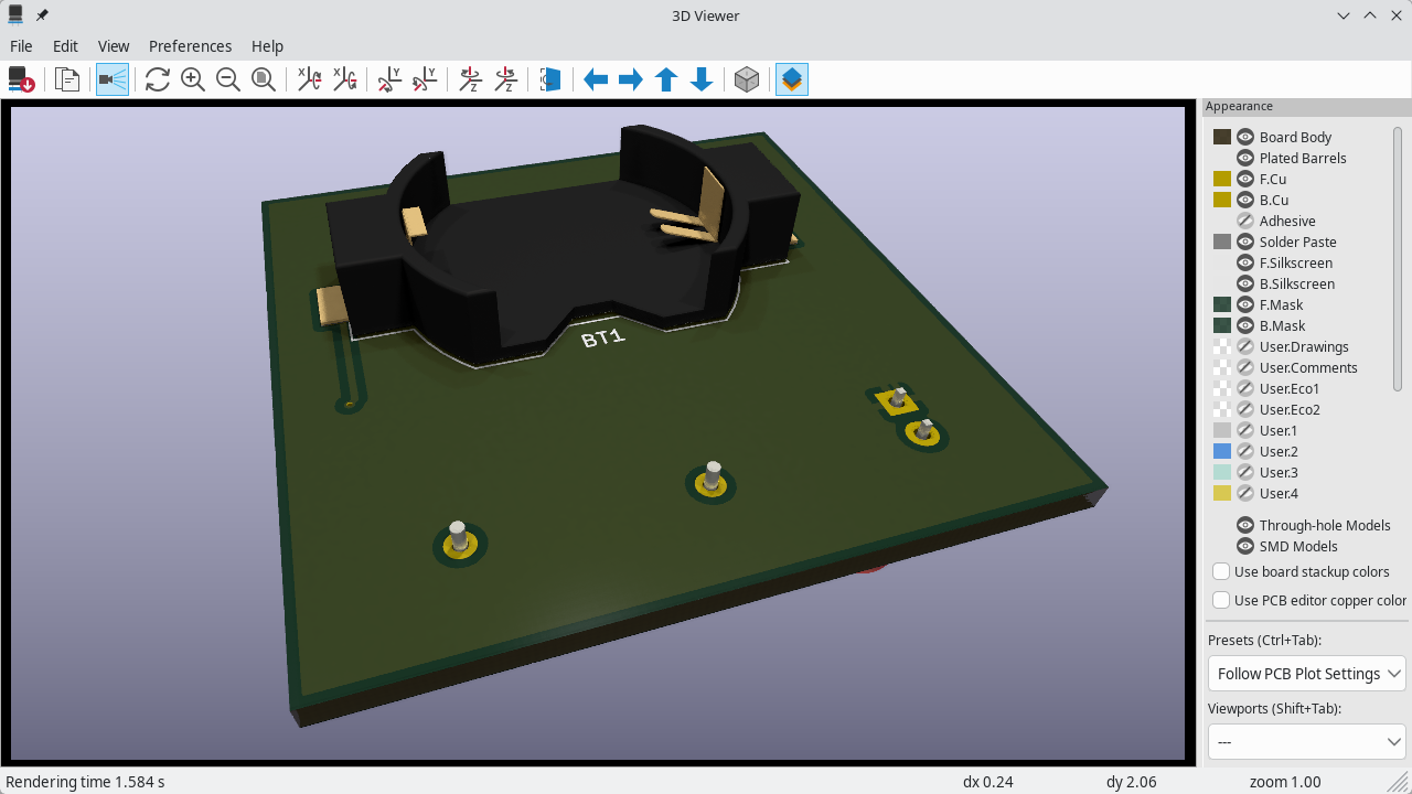 Raytraced view of the PCB