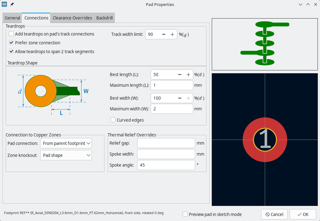 pad properties connections