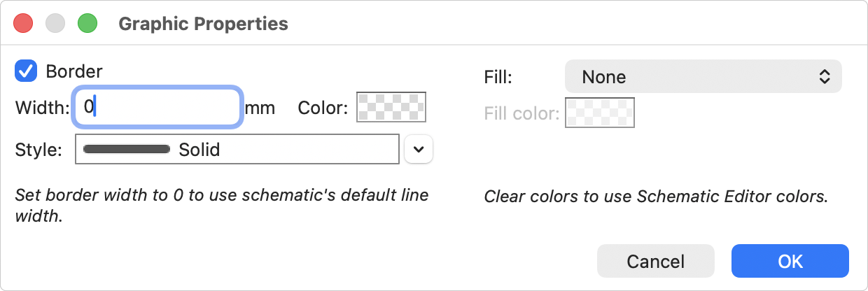 graphic rectangle properties dialog