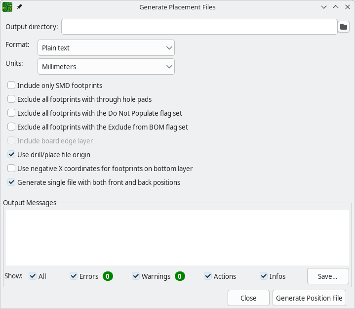 generate placement files dialog