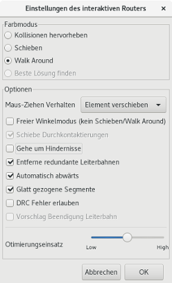 Router options window screenshot
