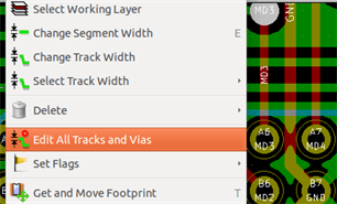Pcbnew track global edit context menu