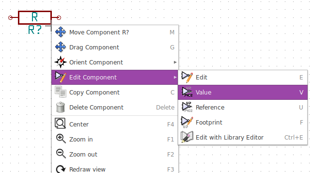 Edit component menu