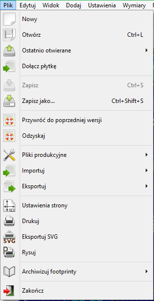 Pcbnew file menu