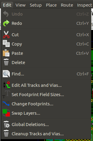 Pcbnew edit menu