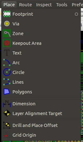 Pcbnew place menu