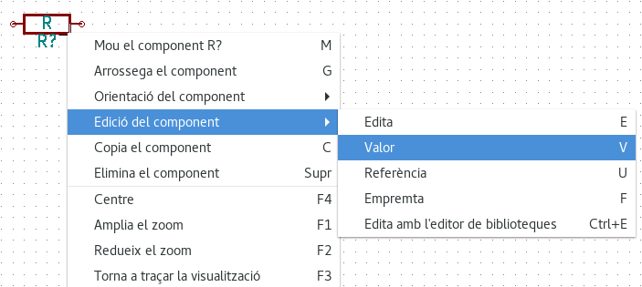 Edit component menu