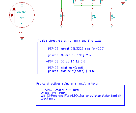 Eeschema Schaltplan mit grafischen Text für PSPICE Netzlisten