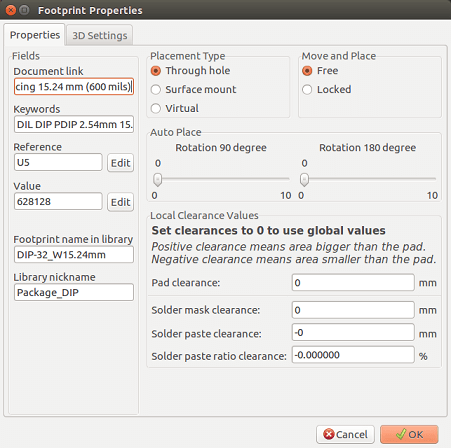 Modedit module properties dialog