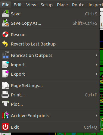 Pcbnew file menu