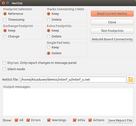 Pcbnew netlist dialog