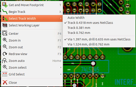 Pcbnew popup normal mode track