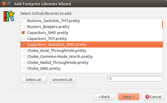 Footprint library wizard GitHub selection