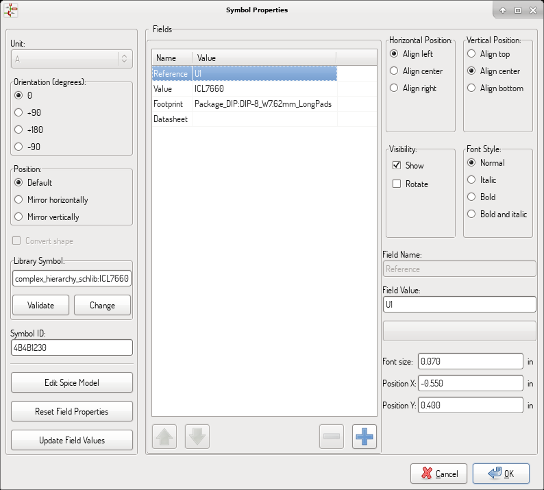 Component Properties dialog