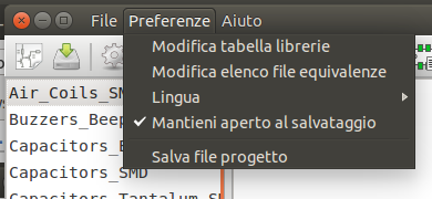 Il menu preferenze