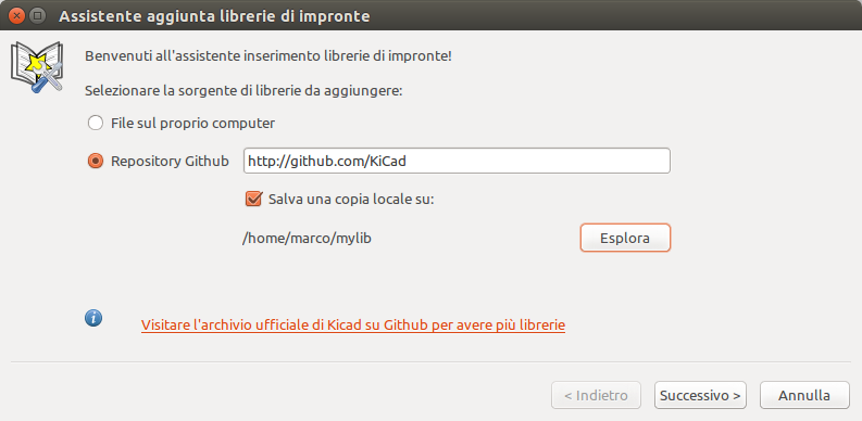 Assistente librerie di impronte: pagina iniziale GitHub