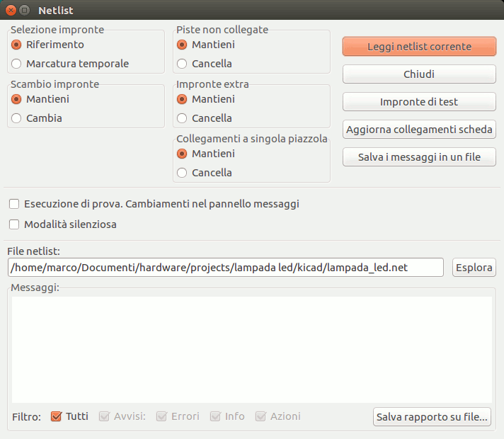 Pcbnew netlist dialog