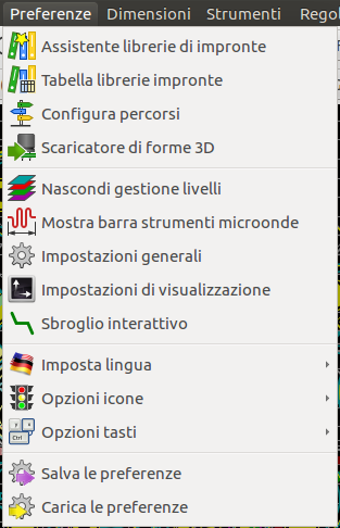 Pcbnew preferences menu