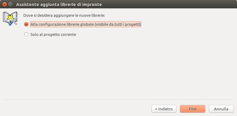 Scelta dell’assistente di librerie di impronte della cartella locale