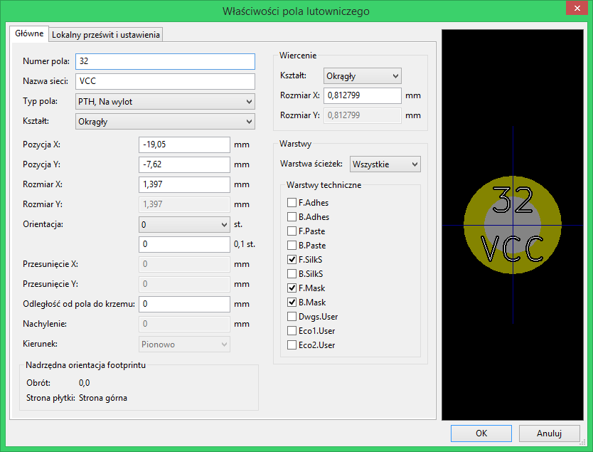 Modedit pad properties dialog