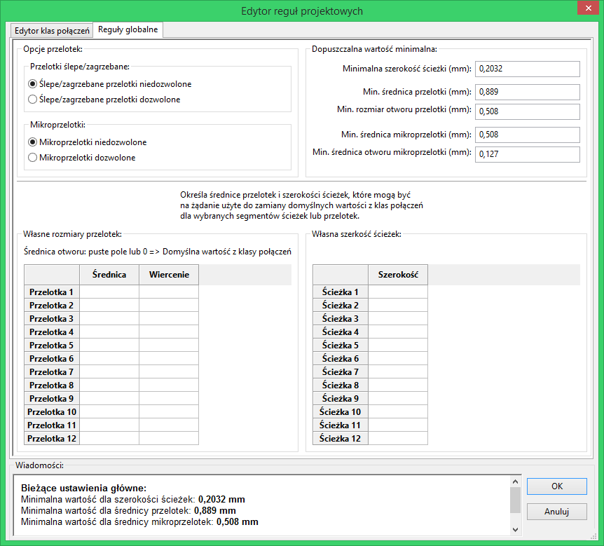 Pcbnew design rules editor global tab