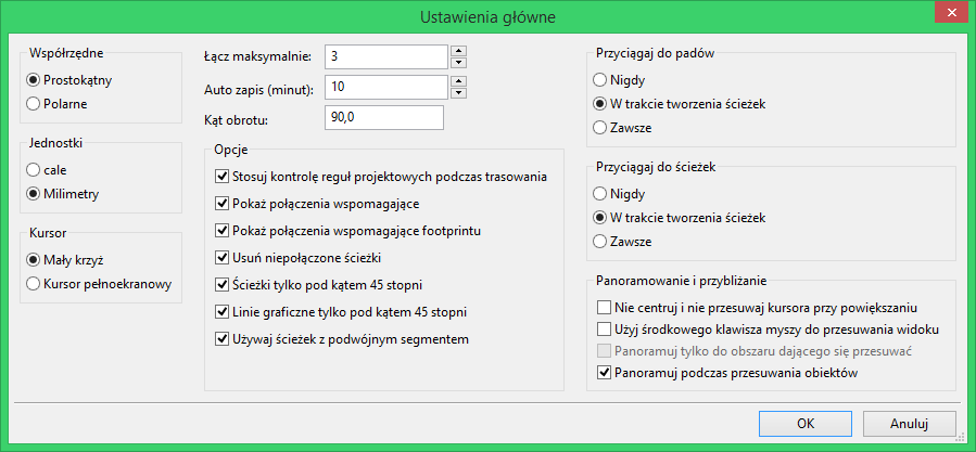 Pcbnew general options dialog