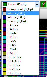 Pcbnew layer selection dropdown