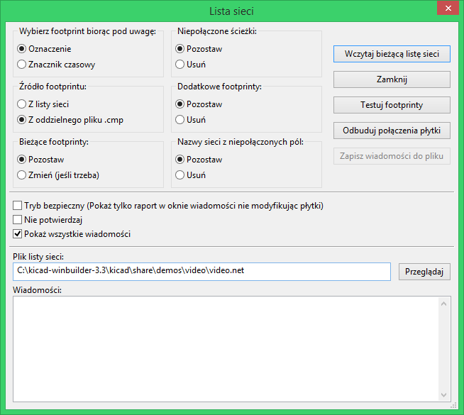 Pcbnew netlist dialog