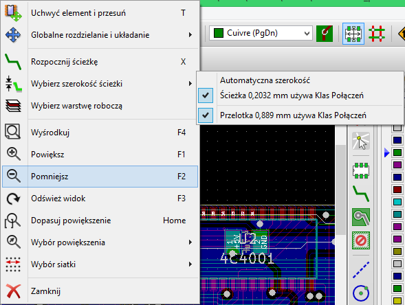 Pcbnew popup footprint mode track