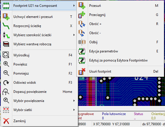 Pcbnew popup normal mode footprint