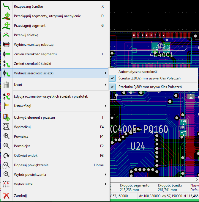 Pcbnew popup normal mode track