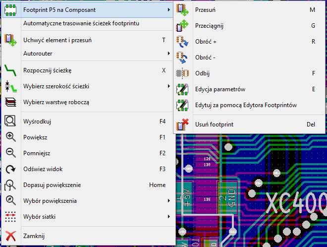 Pcbnew popup track mode footprint