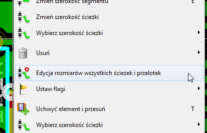 Pcbnew track global edit context menu
