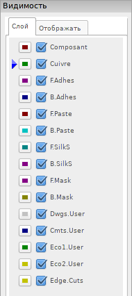 Pcbnew layer manager pane