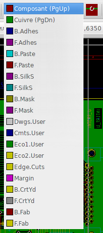 Pcbnew layer selection dropdown