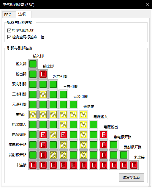 ERC 选项对话框