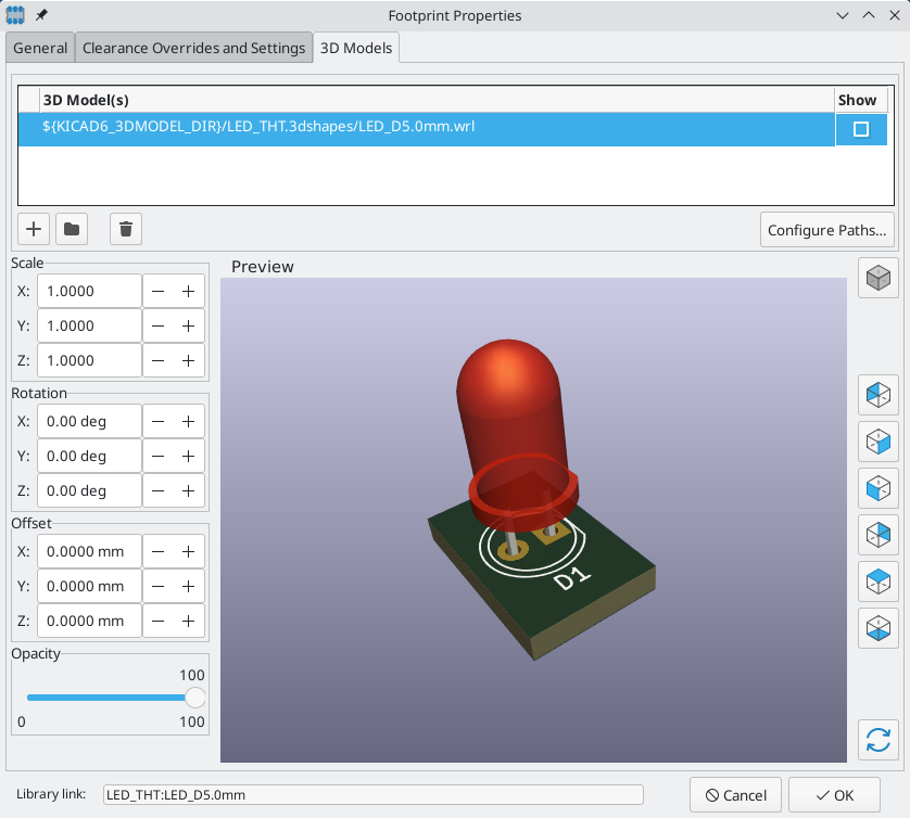 footprint 3D model properties