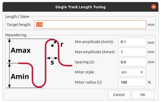 pcbnew length tuning settings