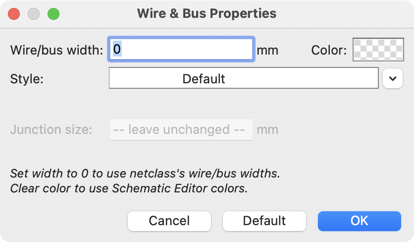 wire and bus properties dialog