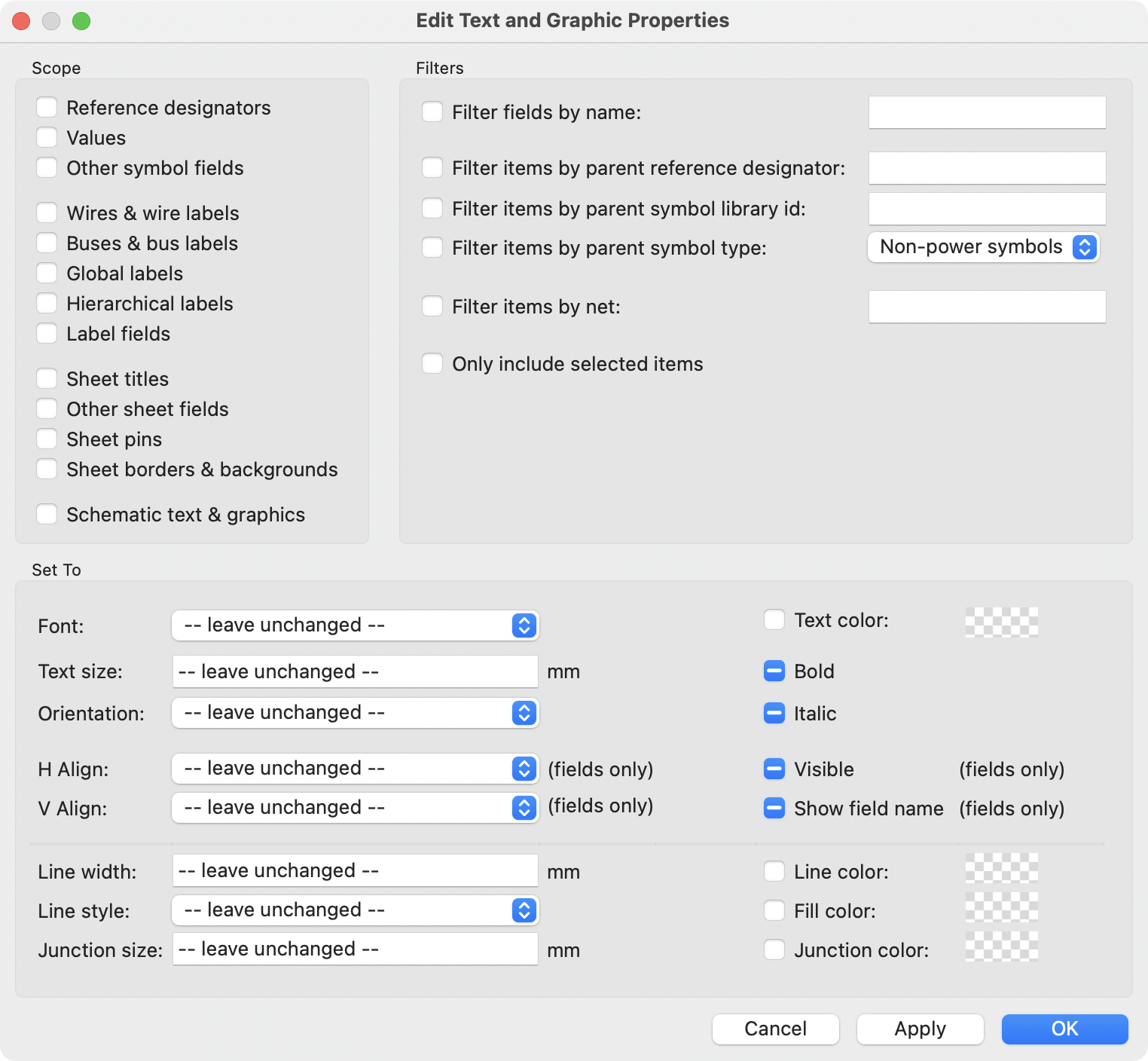 eeschema edit text and graphics properties